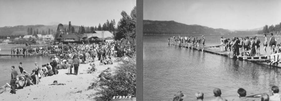 Two photographs showing scenes from Water Carnival stage by three CCC camps.
