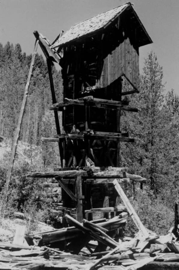 Photo text: 'Photo #2. Ruins of a Twentieth Century mill served by a road in Monumental Creek.'