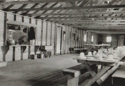 Photo text: 'Carey Camp - Camp and construction scenes for irrigation reservoir on Little Wood River in Blaine County.' Note: This image is part of a Work Progress Administration publicity series.