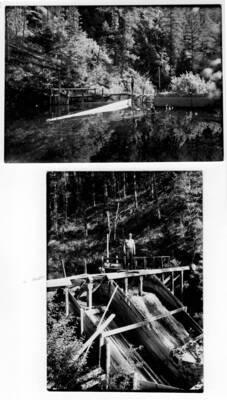 Snowshoe Mine on Crooked Creek, ranger stands on chute