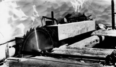The interior of a water powered saw mill at the Elk Summit Ranger Station in the Clearwater National Forest.
