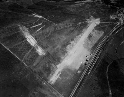Aerial image of initial construction of airstrips for McDougall Field also know as Pocatello Municipal Airport. This airfield was used as the municipal airport until 1951 when operation were moved about two miles west to the former Pocatello Army Air Base where the current airfield still resides.