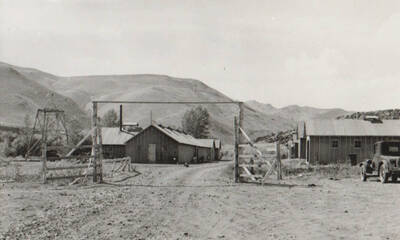 Photo text: 'Carey Camp - Camp and construction scenes for irrigation reservoir on Little Wood River in Blaine County.' Note: This image is part of a Work Progress Administration publicity series.