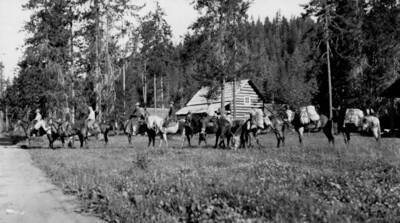 Pack train leaving Powell Ranger Station