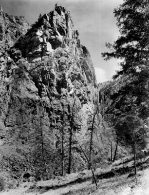 A rock face above the middle fork of the Salmon River above Camas Creek in the Salmon-Challis National Forest.