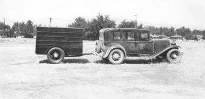 Photo text: 'Trailer designed for hauling horses, equipment, and rodent bait.' This image is part of a report by the United States Department of Agriculture Biological Survey on predation and pests.