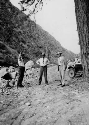 Photo text: 'Gov. Ross (right), Ralph Knepper, owner Recorder Herald (middle), John Kinney, Salmon National Forest Supervisor (left).'