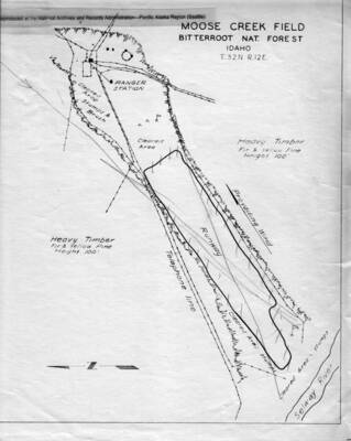 This image is part of a series of aerials, images, and planning documents for the Moose Creek Ranger Station landing field and strips.