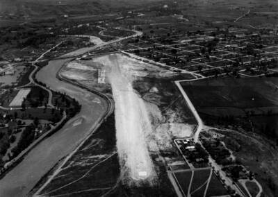 Aerial image of an unpaved, airstrip or runway at Boise Airport.