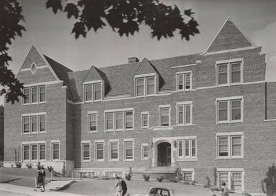 The Student Health Center, known as the Infirmary at the time of this photo, was constructed as a WPA project. Note: This image is part of a Work Progress Administration publicity series.