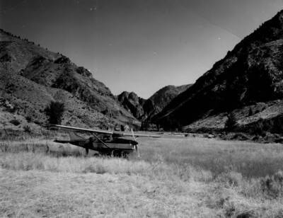 Plane at Bernard Landing Field, Middle Fork of the Salmon River