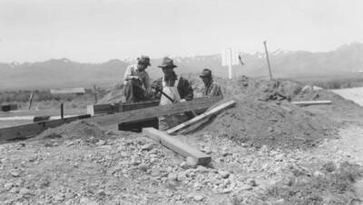 Guard 8' x 18', 10-2' pipe, spread 10' bolted at ends, timber-brush treated creosote, concrete pit.' Note: This image is part of a report by V.W. Balderson to Director of Indian Affairs, D.E. Murphy on CCC-Indian Division Projects completed by the Fort Hall Agency, Fort Hall, Idaho.