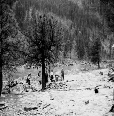 Photo text: 'Beach with approximately two acres of flat ground directly below the mouth of Big Mallard Creek. This area already shows signs of heavy use. Sanitary facilities and tables should be installed and the place cleaned up as soon as possible.'