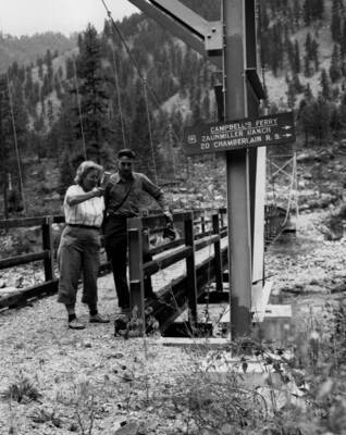 Photo text: 'Frances Zaunmiller christening the new Campbell's Ferry Bridge. July 22, 1957.'