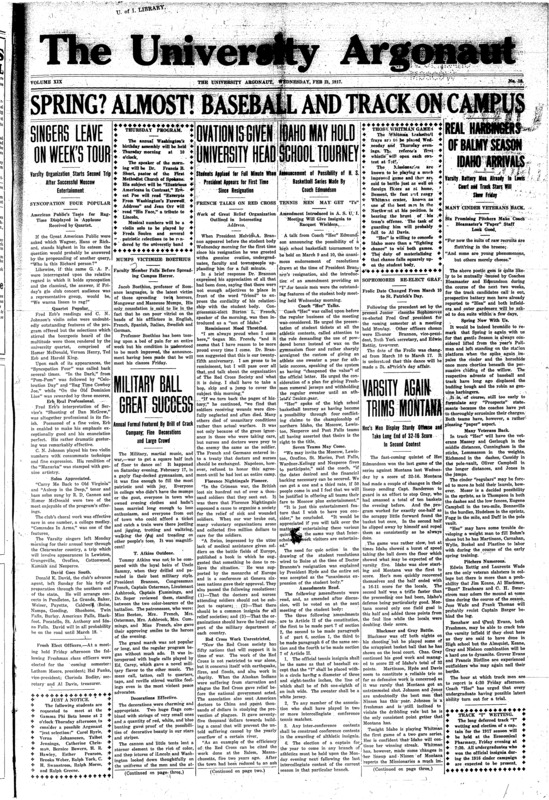 President, U of I 1914-1917 (pg 1, c3) | University of Idaho (pg 1, c2) | Varsity team vs. Montana State College, Bozeman (pg 1, c5)