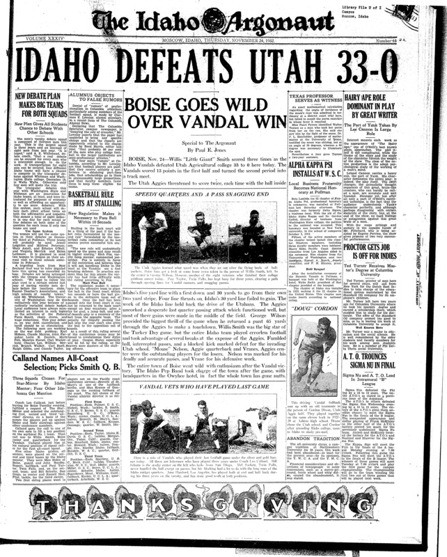 Photo (pg 1, c3) | University of Idaho vs. Utah Agriculture College (pg 1, c1)