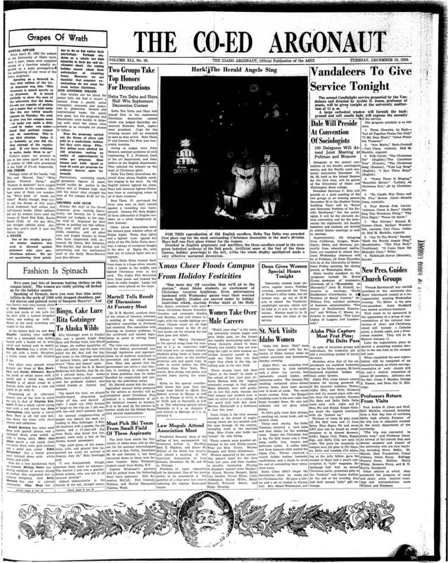Christmas candlelight concert (pg 1, c8) | Gotzinger, Rita (pg 1, c2) | Photo (pg 1, c3) | President of U of I, 1937-1946 (pg 1, c7) | Varsity team vs. Montana State University, Bozeman (pg 4, c1)