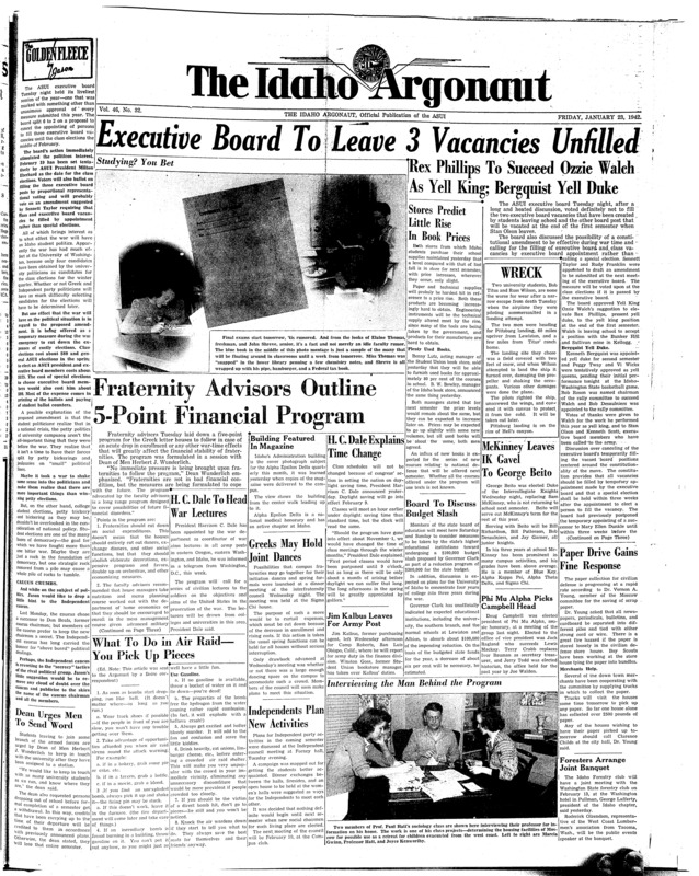 ASUI-Executive Board (pg 1, c8) | Photo (pg 4, c2) | President of U of I, 1937-1946 (pg 1, c3) | Time change (pg 1, c5)