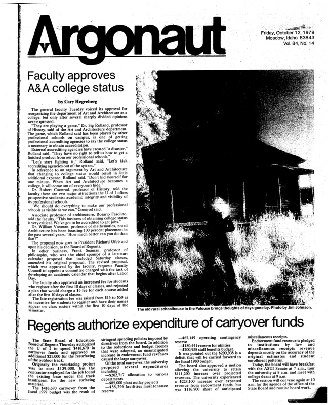 Approve Argonaut budget, etc. (pg 2, c0) | Approve spending carryover funds (pg 1, c0) | General faculty approves college statue (pg 1, c0) | Possibly no bonfire or fireworks (pg 2, c0) | Vandalism, thefts reported (pg 17, c0) | Volunteers and what they do (pg 3, c0)