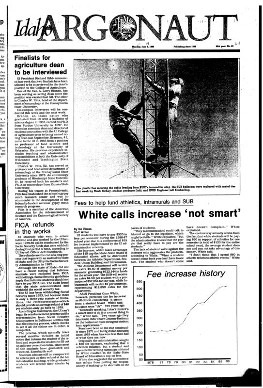 1986/87 increase (pg 1, c2) | Asbestos repairs to buildings on campus (pg 2, c1) | Head of Communications (pg 6, c1)