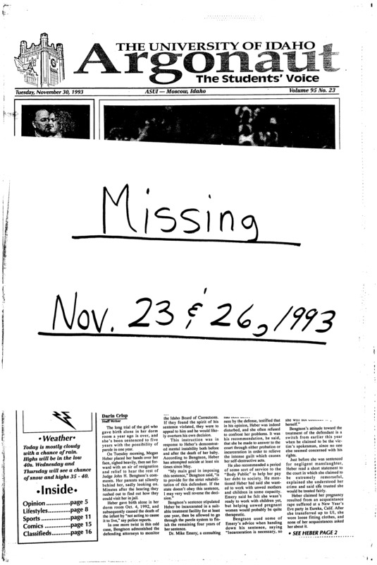 There is a big note that says, “Missing: Nov. 23 & 26, 1993”