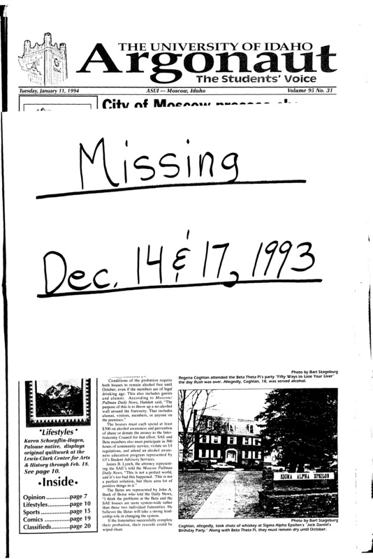 There is a big note that says, “Missing: Dec. 14 & 17, 1993”