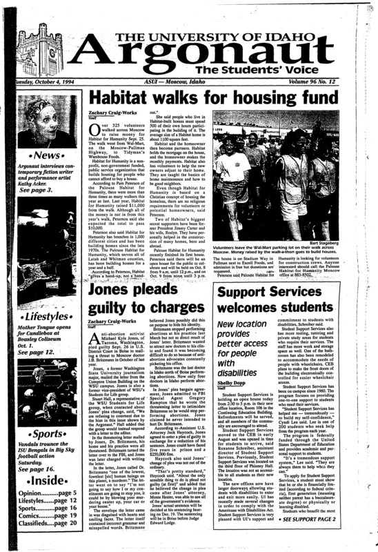 Habitat walks for housing fund; Jones pleads guilty to charges; Support services welcomes students: New location provides better access for people with disabilities; Science class without the pain (p5); Virus making a comeback: Hantavirus risk can be minimized by cleaning, rodent control (p6); Senate bill approves $1.7 million for UI biotechnology (p7); Candlebox blasts out Beasley Coliseum (p12); Defense strikes again in 70-21 win (p16)