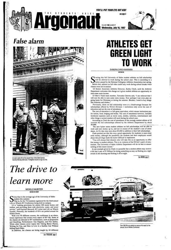 False alarm; Athletes get green light to work; The drive to learn more; Sword swallower calls Moscow home (p3); No fire, but the park was smoking (p5)