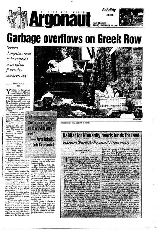 Garbage overflows on greek row: Shared dumpsters need to be emptied more often, fraternity members say; Englsh professor reveals provocative writings (p4); Ancient rivalries die hard (p14)