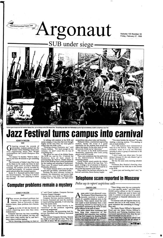 Jazz Festival turns campus into carnival; Computer problems remain a mystery; Telephone scam reported in Moscow: Police say to report suspicious calls; Soul Food sells out: RAACE raises funds by selling jambalaya, gumbo (p3); SEAC cleans up Arboretum (p4)