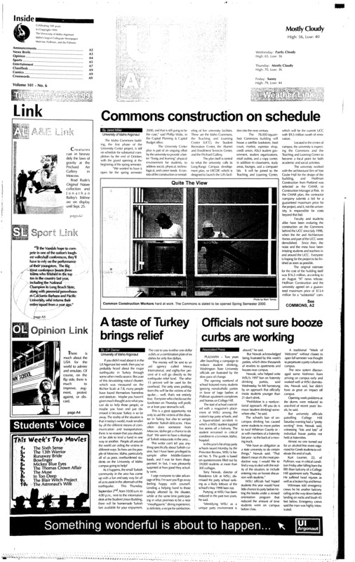 Commons construction on schedule; A taste of turkey brings relief; Officials not sure booze curbs are working; Hoop Jumping, an international perspective (p4); Griffey leads AL in homers (p5); Shoup hall to have Open mic night (p7);