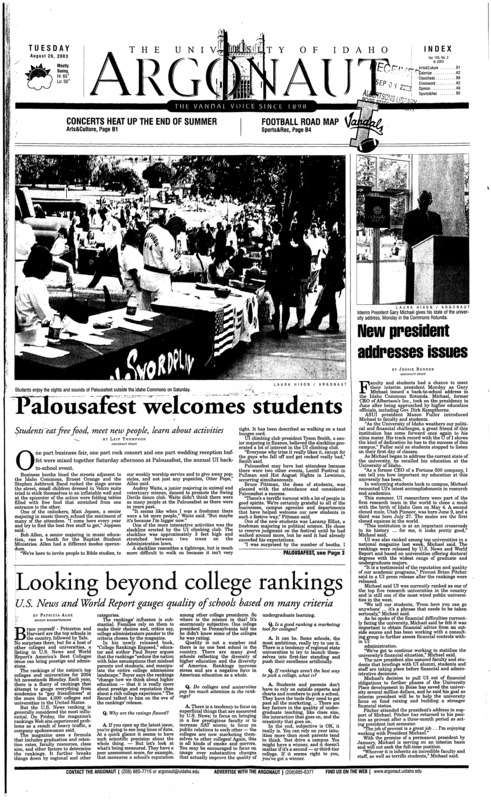 Palousafest welcomes students: Students eat free food, meet new people, learn about activities; New president addresses issues; Looking beyond college rankings: U.S. news and world report gauges quality of schools based on many criteria; Budget cuts force teachers to forage for supplies (p5); Microsoft donationsfund research, build connections on campus (p6); Exiled shiites return home (p7); Nuclear talks begin wednesday in Beijing (p7); Seasoned offense looks new (p15); Volleyball wraps up pre season (p16); Soccer starts season Optimistically (p17);