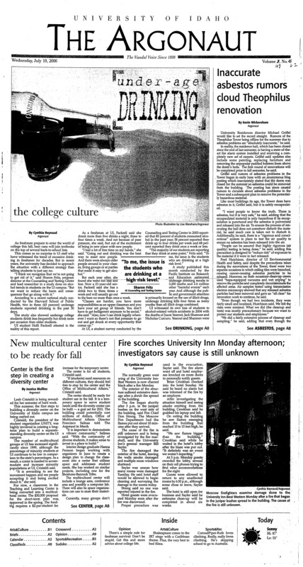 Inaccurate asbestos rumors cloud theophihlus renovation; New multicultural center to be ready for fall: Center is the fast step in creating a diversity center; Fire schorches university inn monday afternoon, investigators say cause is still unknown; New UI general counsel appointed (p6); UI volleyball fourth in WAC coaches preseason poll (p16);