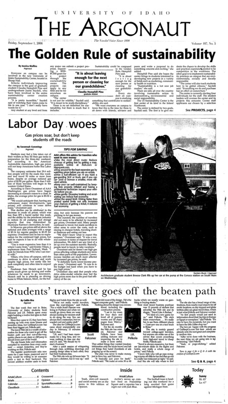 The golden rule of sustainability; Labor day woes: Gas prices soar, but don't keep students off the road; Students' travel site goes off the beaten path; Did Katrina reporting change TV news? (p8); Defining a team, The vandals' season opener will be a sink or swim scenario for several young players and new lead kicker Tino Amancio (p10);