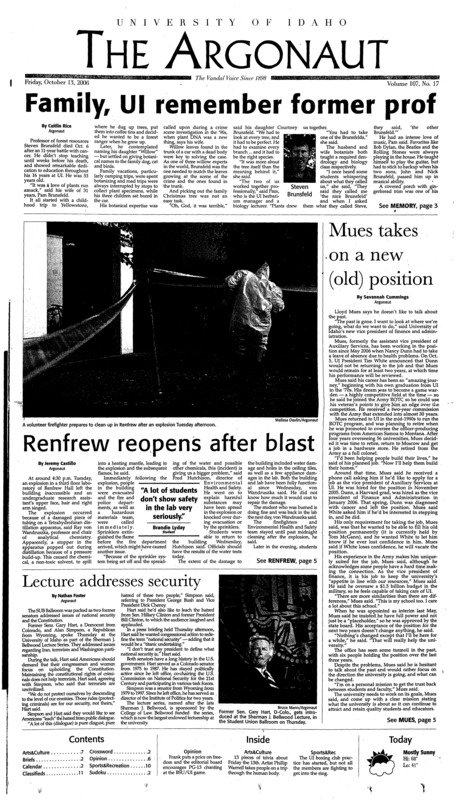 Family, UI remember former prof; Mues takes on a position; Renfrew reopens after blast; Lecture address security; Students share a taste of Nepal's culture (p3); Stern uncovers raunchy ads for Howard TV (p9); It's a thinking man's game (p10);