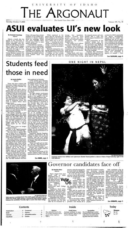 ASUI evaluates UI's new look; Students feed those in need; Governor candidates face off; NASA brings outer space to campus (p4); UI ruins LA tech's homecoming (p10); Boxers drop two, win one at WSU (p10);