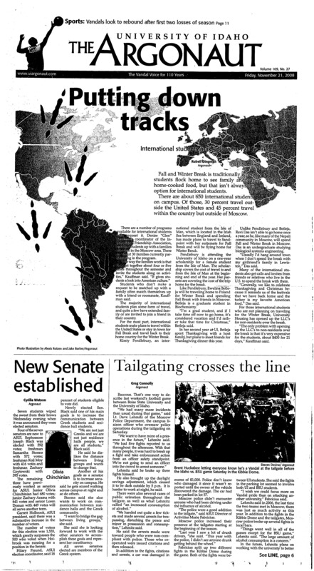 Putting down tracks; International students makes plans for fall break; New senate established; Tailgating crosses the line; Campus gamers unite (p9); UI loses twice (p12);