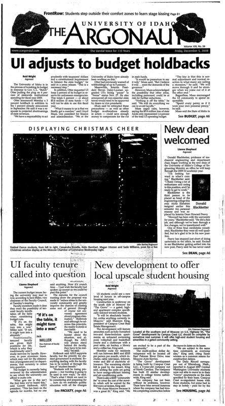 UI adjusts to budget holdbacks; New dean welcomed; UI faculty tenure called into question; New development to offer local upscale student housing; Recyclemania coming to UI (p4); UI shoots the light out (p11);