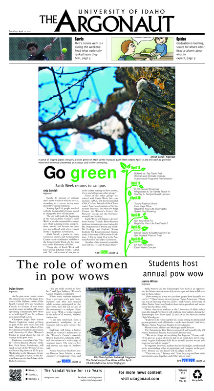 Go green: Earth week returns to campus; The role of women in pow wows; Students host annual pow wow; Tough preparation: Battle for running back (p5);