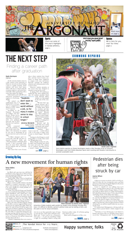 The next step: Finding a career path after graduation; A new movement for human rights; pedestrian dies after being struck by car; Year review: Utah state upset, ledbetterdefines season (p13); Men's tennis in hindsight (p14);