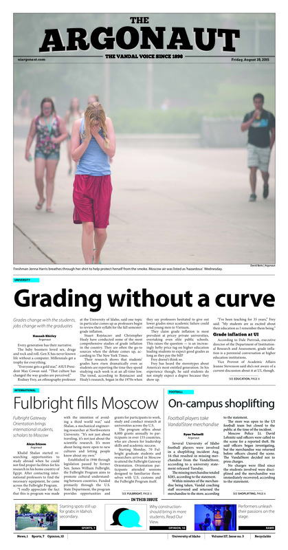 Grading without a curve: Grades change with the students, jobs change with the graduates, Fulbright fills Moscow: Fulbright gateway orientation brings international students, scholars to Moscow; on-campus shoplifting: Football players take Vandal store merchandise; A different look: Vandals will have new schemes, players in secondary this season (p7);