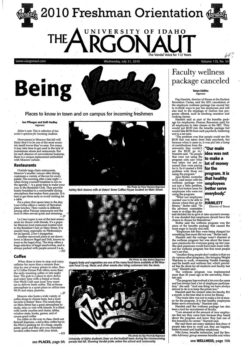 front page of newspaper featuring articles about freshman orientation