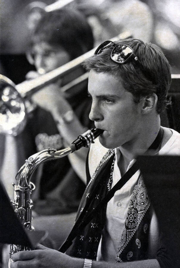 A student playing saxophone.