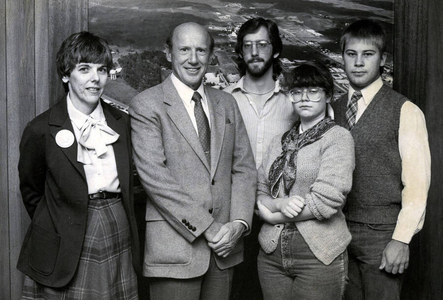 Pres. Gibb with others, including Judy Wallins (on left).