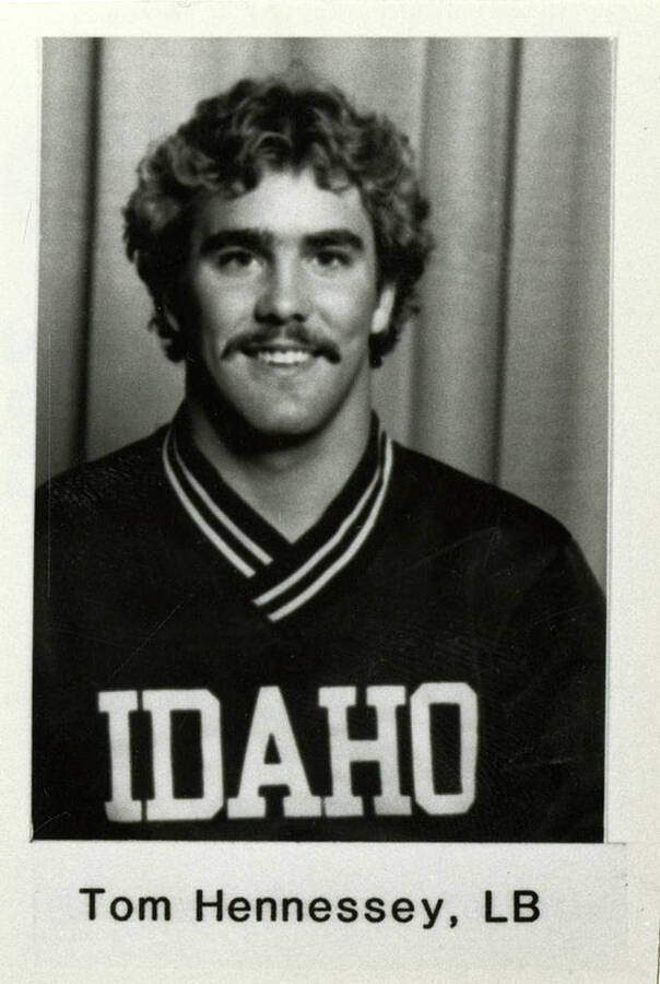 Portrait of Tom Hennessey, LB wearing an IDAHO shirt.