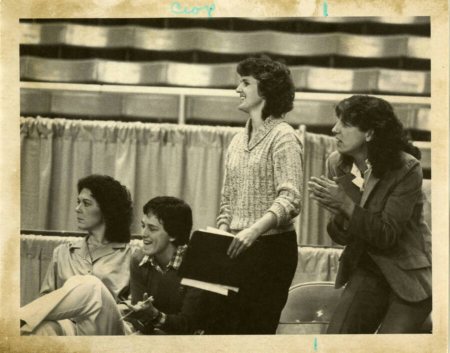 Coach Ginger Reid, of U of I's Women's Basketball Team, possibly at aa basketball game or practice.