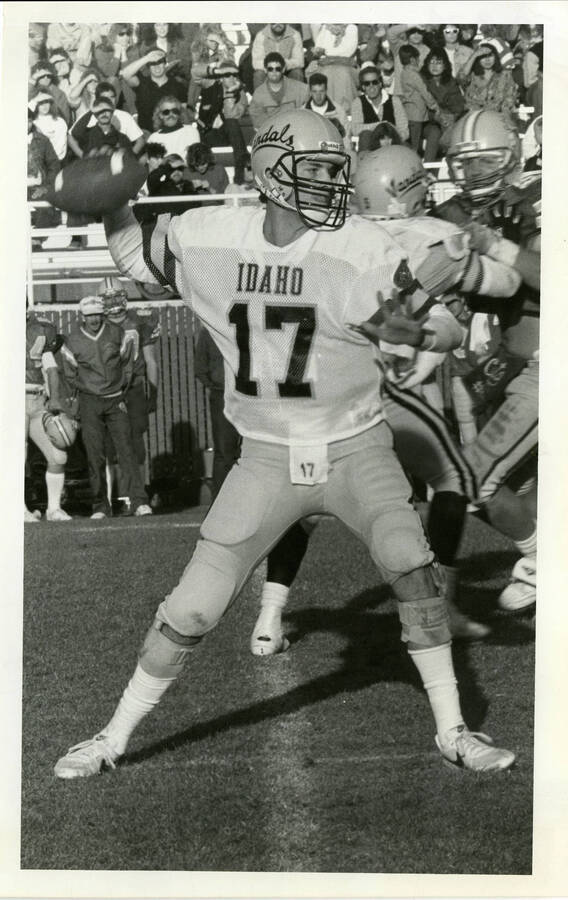 Idaho quarterback John Friesz drops back to pass against the University of Montana in Missoula.