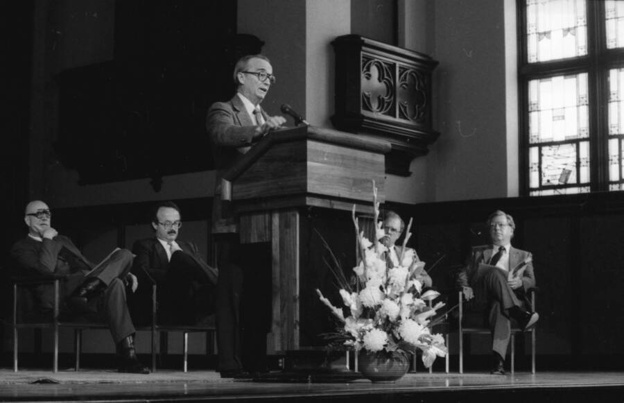 A man speaking at a podium.