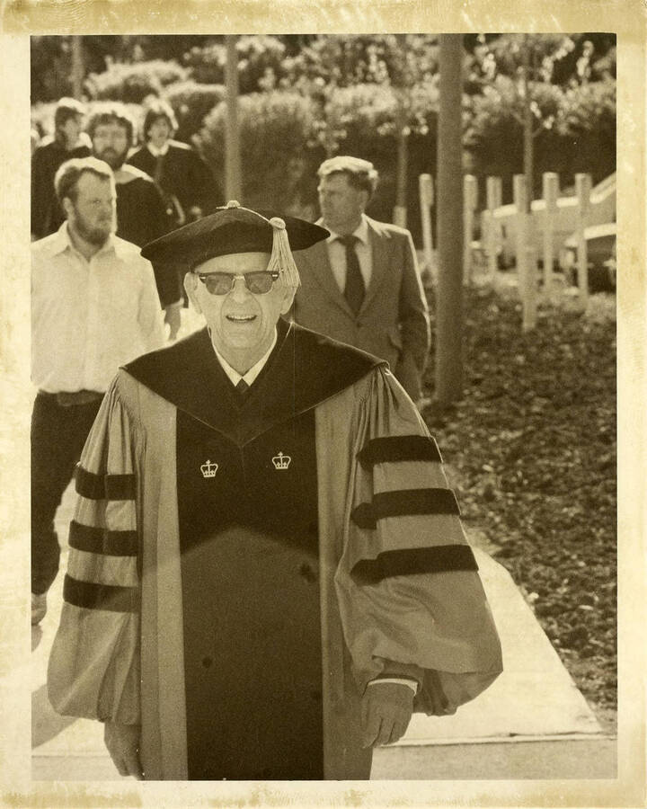 Albert A. Menard, professor of law and dean emeritus, at UI Commencement Ceremony in 1984.