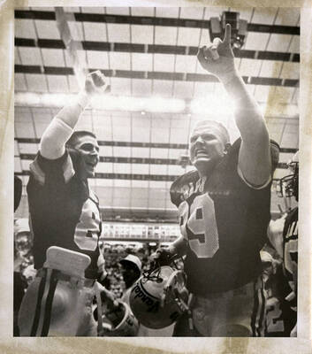 Idaho football player gesturing to possibly the crowd of the game.